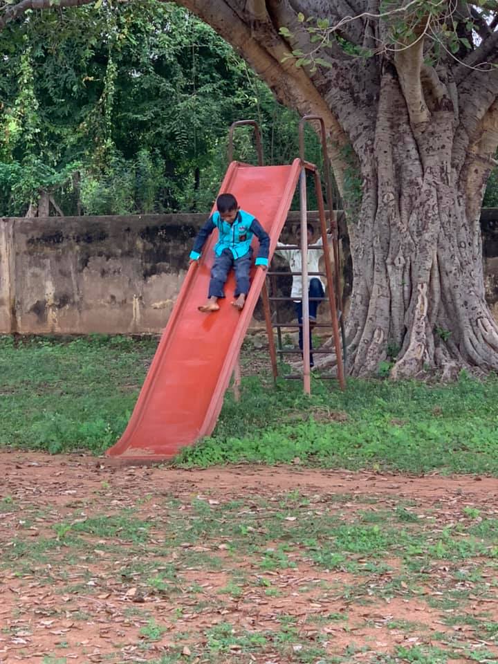 Two kids who came to play in the ground, our first audience